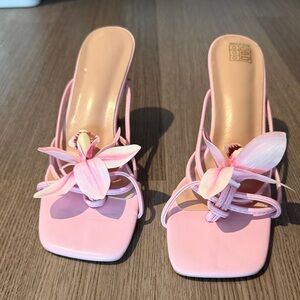 SHEIN Pink Floral Heeled Sandals
